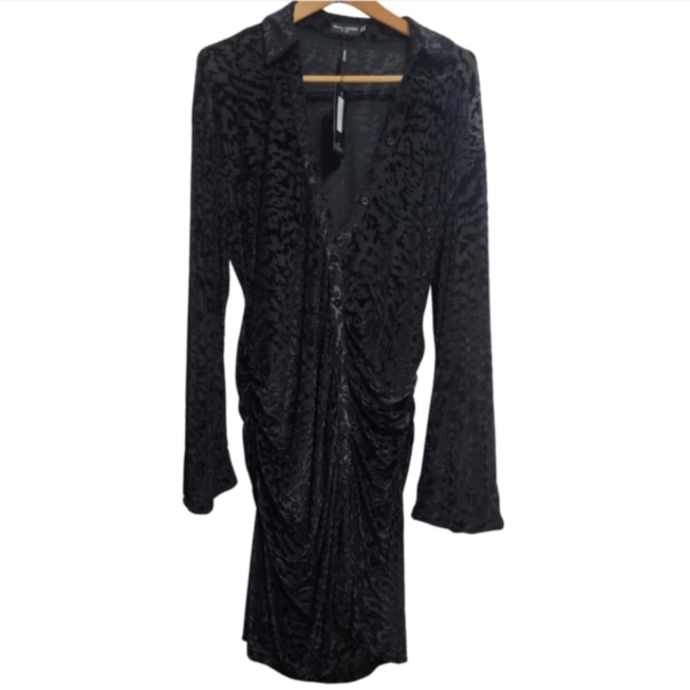 NWT Pretty Little Thing Black Zebra Devore Sheer Shirt Dress Size 16